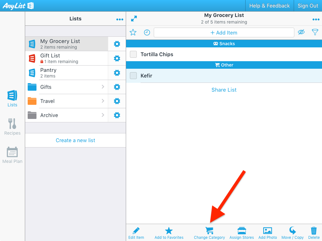 How do I change the category of an item? - AnyList Help